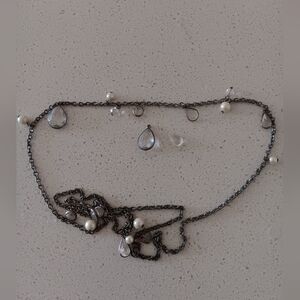 AEO Pearl Crystal Silver Necklace Y2K Vtg DAMAGED